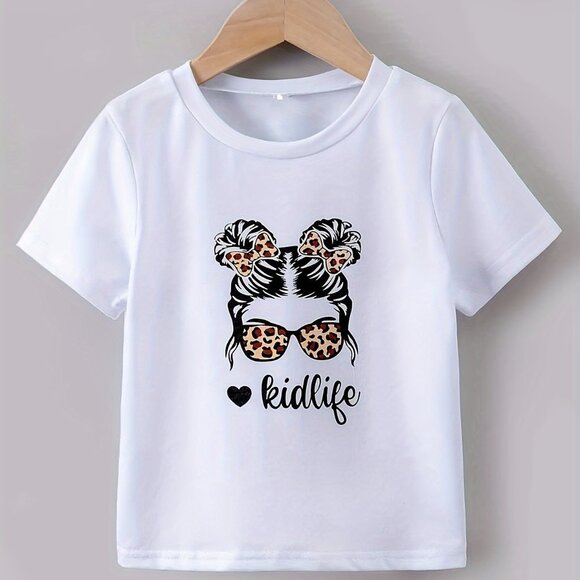 Passion of Essence Other - Toddler Girls Solid KIDLIFE Print Short Sleeve T-shirt Comfy Tees For Summer